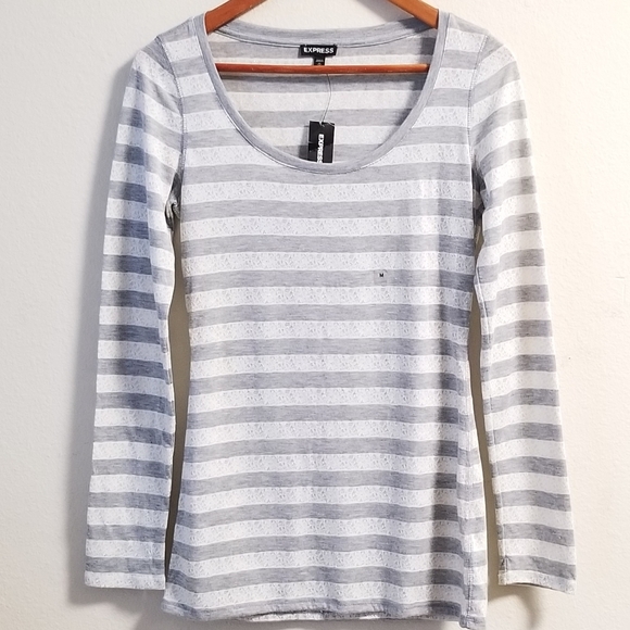 Express Tops - EXPRESS Stripe Silver Grey Tee